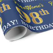 Blauw, imitatie Gold look "98th BIRTHDAY" Cadeaupapier (Rol Hoek)