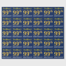 Blauw, imitatie Gold look "99th BIRTHDAY" Cadeaupapier