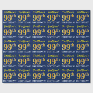 Blauw, imitatie Gold look "99th BIRTHDAY" Cadeaupapier