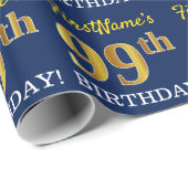 Blauw, imitatie Gold look "99th BIRTHDAY" Cadeaupapier (Rol Hoek)