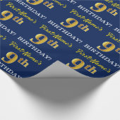 Blauw, imitatie Gold look "9th BIRTHDAY" Cadeaupapier (Hoek)