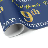 Blauw, imitatie Gold look "9th BIRTHDAY" Cadeaupapier (Rol Hoek)