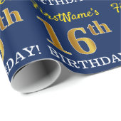 Blauw, Imitatie Goud Kijk "16e VERJAARDAG" Cadeaupapier (Rol Hoek)