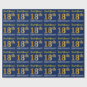Blauw, Imitatie Goud Kijk "18e VERJAARDAG" Cadeaupapier