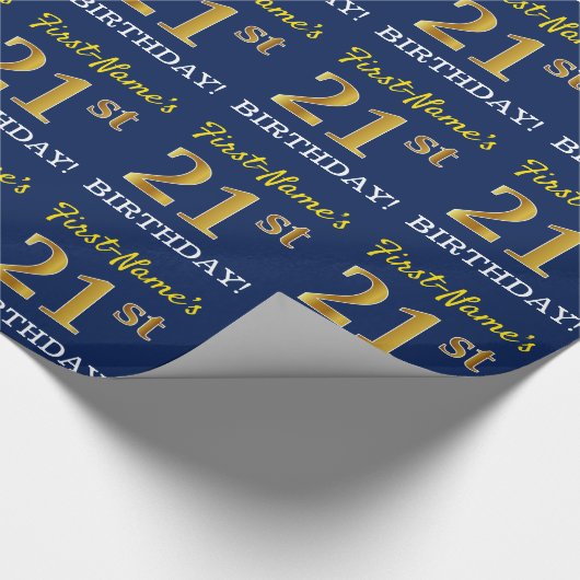 Blauw, Imitatie Goud Kijk "21e VERJAARDAG" Cadeaupapier (Hoek)