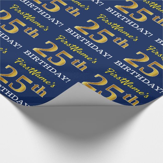 Blauw, Imitatie Goud Kijk "25e VERJAARDAG" Cadeaupapier (Hoek)