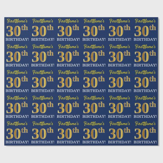 Blauw, Imitatie Goud Kijk "30e VERJAARDAG" Cadeaupapier (Vlak)