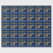 Blauw, Imitatie Goud Kijk "50e VERJAARDAG" Cadeaupapier (Vlak)