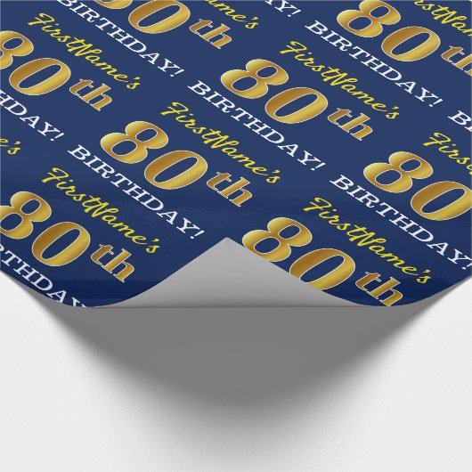 Blauw, Imitatie Goud Kijk "80e VERJAARDAG" Cadeaupapier (Hoek)