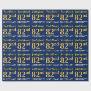 Blauw, Imitatie Goud Kijk "82e VERJAARDAG" Cadeaupapier
