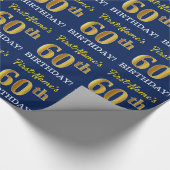 Blauw, Imitatie Goud Look "60th BIRTHDAY" Cadeaupapier (Hoek)