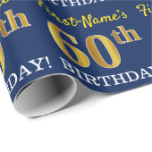 Blauw, Imitatie Goud Look "60th BIRTHDAY" Cadeaupapier (Rol Hoek)
