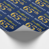Blauw, Imitatie Goud look "65th BIRTHDAY" Cadeaupapier (Hoek)