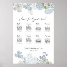 Blauw in bloei baby jongen shower zitplaatsenkaart poster