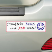 Blauw in een rode Bumpersticker (Op auto)