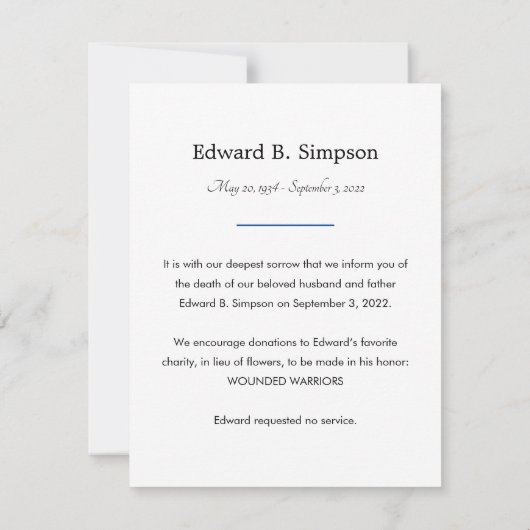 Blauw in liefdevolle herinnering overleden aankond kaart (Achterkant)