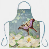 Blauw in witte Waterverf Magnolia Floral Butterfly Schort (Voorkant)