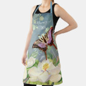 Blauw in witte Waterverf Magnolia Floral Butterfly Schort (Insitu)