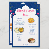Blauw Indiaas ontwerpgrendel hindu bruiloft menu (Voorkant / Achterkant)