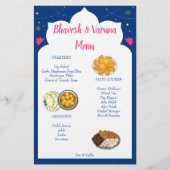 Blauw Indiaas ontwerpgrendel hindu bruiloft menu (Voorkant)