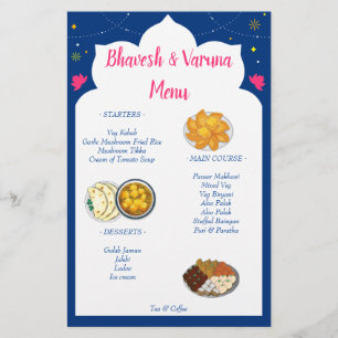 Blauw Indiaas ontwerpgrendel hindu bruiloft menu