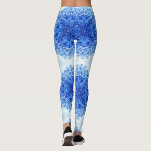 Blauw-Indiase design leggings yoga pant (Achterkant)