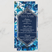 Blauw Indigo Bloemen Elegant Bruiloft Menu (Voorkant / Achterkant)