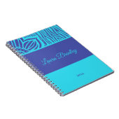 Blauw & Indigo Bloemen Zebra Linocut Naam & Jaar Notitieboek (Rechterzijde)