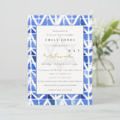 BLAUW INDIGO CHEVRON PATTERN BAT BAR MITZVAH INVIT BEDANKKAART (Staand voorkant)