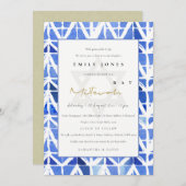 BLAUW INDIGO CHEVRON PATTERN BAT BAR MITZVAH INVIT BEDANKKAART (Voorkant / Achterkant)