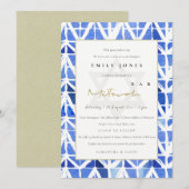 BLAUW INDIGO CHEVRON PATTERN BAT BAR MITZVAH INVIT BEDANKKAART (Voorkant / Achterkant)