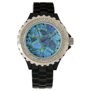 Blauw Indigo Mozaïek Horloge