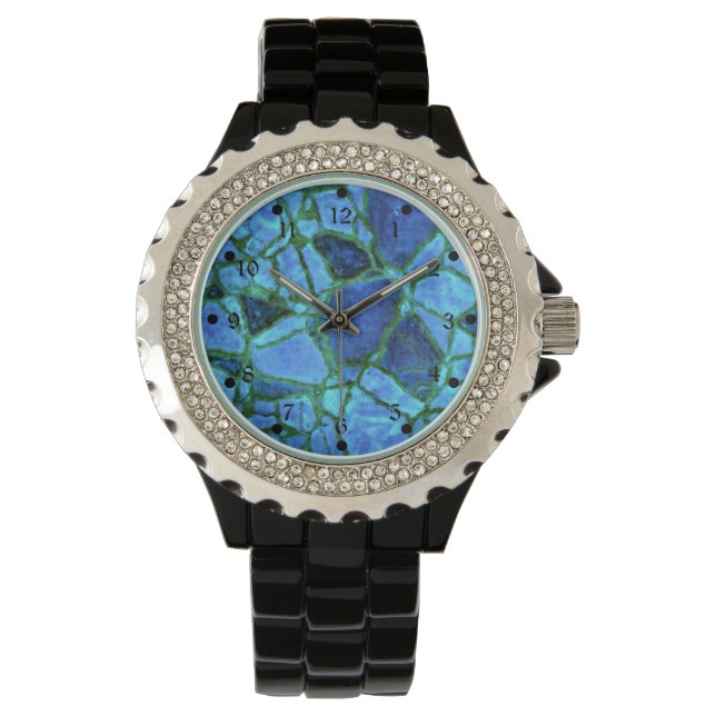 Blauw Indigo Mozaïek Horloge (Voorkant)