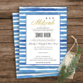 BLAUW INDIGO STRIPES PATROON BBT BAR MITZVAH INVIT BEDANKKAART