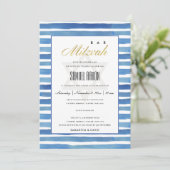 BLAUW INDIGO STRIPES PATROON BBT BAR MITZVAH INVIT BEDANKKAART (Staand voorkant)