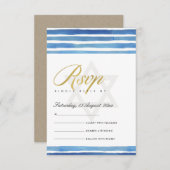 BLAUW INDIGO STRIPES STAR BAR BAT MITZVAH RSVP INFORMATIEKAARTJE (Voorkant / Achterkant)