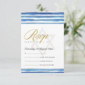 BLAUW INDIGO STRIPES STAR BAR BAT MITZVAH RSVP INFORMATIEKAARTJE (Staand voorkant)