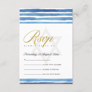 BLAUW INDIGO STRIPES STAR BAR BAT MITZVAH RSVP INFORMATIEKAARTJE