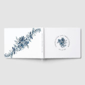 Blauw indigo waterverf bloemenlineart bruiloft gastenboek (Volledig)