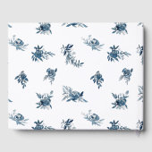 Blauw indigo waterverf bloemenlineart bruiloft gastenboek (Achterkant)