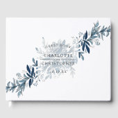 Blauw indigo waterverf bloemenlineart bruiloft gastenboek (Voorkant)