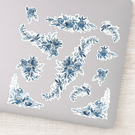 Blauw indigo waterverf bloemenlineart bruiloft sticker