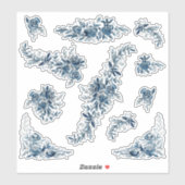 Blauw indigo waterverf bloemenlineart bruiloft sticker (Vel)