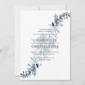 Blauw indigo waterverf bloemstuk bruiloft kaart (Voorkant)