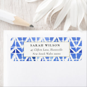 BLAUW INDIGO WATERVERF CHEVRON ADRES ETIKET