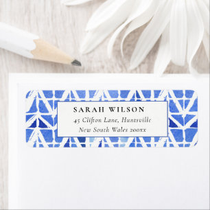 BLAUW INDIGO WATERVERF CHEVRON ADRES ETIKET