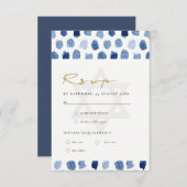 BLAUW INDIGO WATERVERF STIPPEN BAR BBT MITZVAH RSV INFORMATIEKAARTJE (Voorkant / Achterkant)