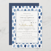 BLAUW INDIGO WATERVERF STIPPEN BBT BAR MITZVAH INV BEDANKKAART (Voorkant / Achterkant)