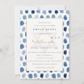 BLAUW INDIGO WATERVERF STIPPEN BBT BAR MITZVAH INV BEDANKKAART (Voorkant)