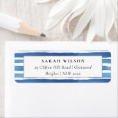 BLAUW INDIGO WATERVERF STRIPEN ADRES ETIKET (Insitu)